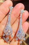 Vintage Art Deco Estate Platinum 4.50ct Pave Diamond Dangle Pendant Earrings