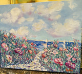 KADLIC Impressionist Flowers Seascape Original Oil Painting On Canvas 24x20