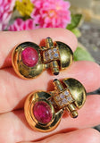 Vintage 18k Gold Pink Tourmaline Diamond Drop Earrings