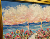 KADLIC Abstract Sunset Seascape Impasto Original Oil Painting Gold Frame 28”