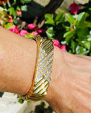 Heavy Vintage Estate Italian 18k Gold Hinged Retro Diamond X Cuff Bracelet 60g
