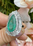 Vintage Ring-dant HUGE Platinum 14k Gold 18 ct Emerald VS Diamond Ballerina Ring
