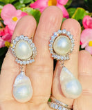 Striking 18k Gold Vintage South Sea Pearl 2.20ct VS Diamond Drop Earrings
