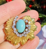Vintage Estate 14k Gold Turquoise Diamond Necklace Pendant