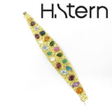Vintage 1960 H. Stern Designer 18k Emerald Aquamarine Gemstone Cuff Bracelet