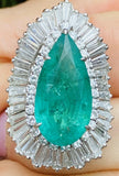 Vintage Ring-dant HUGE Platinum 14k Gold 18 ct Emerald VS Diamond Ballerina Ring