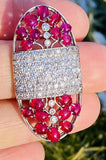 Vintage Art Deco Platinum 6.20ct G-H VS Diamond Ruby Cabachon Brooch Pendant