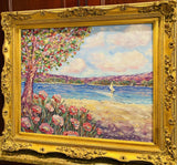 KADLIC Impressionist Wildflowers Floral Original Oil Painting Gold Gilt Frame