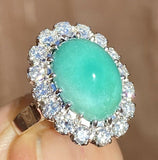 Vintage Estate 14k Gold Turquoise Cabachon 9ct Diamond Halo Ballerina Ring