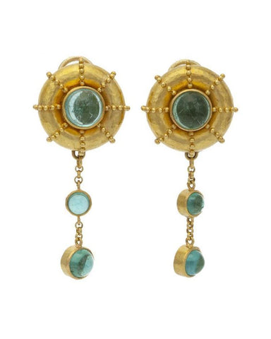 Estate Elizabeth Locke 18k Gold Green Glass Cabochon Dangle Drop Earrings 2.25"