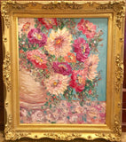 24x20 Vase Flowers Floral Still Life KADLIC Original Oil Painting Art Gold Frame