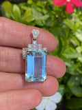 Antique Vintage Art Deco 14K Gold Platinum 21ct Aquamarine Diamond Pendant