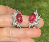 Retro 1950s Ruby Red Pink Tourmaline Diamond 14k Gold Drop Earrings $8k