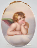 KPM Style Painted Porcelain Plaque Cherub Gold Giltwood Italy Tole Frame 19th C