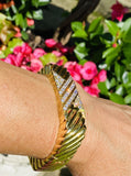 Heavy Vintage Estate Italian 18k Gold Hinged Retro Diamond X Cuff Bracelet 60g