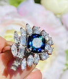 Vintage 1950s Estate Platinum 4ct Blue Sapphire Diamond Cluster Cocktail Ring