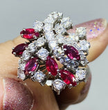 Vintage Midcentury 1950s Retro Platinum 4.50ct Ruby VS Diamond Ring