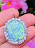 Vintage Retro Estate 18k Gold 15ct Diamond Blue Black Opal Pendant