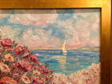 24x18” Mediterranean Seascape KADLIC Original Oil Painting Art Gold Frame