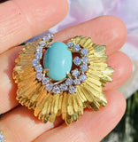 Vintage Estate 14k Gold Turquoise Diamond Necklace Pendant