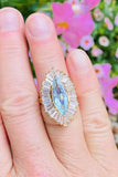 Vintage 18k Gold Aquamarine Ring-Dant Diamond Baguette Halo Ballerina Ring