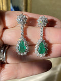 Vintage Estate 18k Gold 8.00ctw Emerald Diamond Halo Pear Dangle Drop Earrings