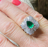 Vintage Ring-dant Platinum 4ct Pear Emerald G VS Diamond Ballerina Ring Pendant