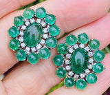 Impressive Vintage Estate 14k Gold 17ct Emerald Diamond Halo Drop Clip Earrings