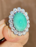 Vintage Estate 14k Gold Turquoise Cabachon 9ct Diamond Halo Ballerina Ring