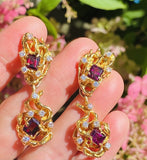 18k Gold ARTHUR KING Red Rubellite Tourmaline VS Diamond Dangle Earrings
