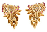 Vintage Estate 1940s Art Deco 3.70ct VS Diamond Ruby 18K Gold Cluster Earrings