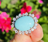 Vintage 14k Gold Robins Blue Turquoise Diamond Halo Cocktail Ring