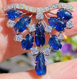 Vintage 1940s-50s Deco Platinum 7ct Carved Blue Sapphire VS Diamond Pendant