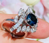 Vintage 1950s Estate Platinum 4ct Blue Sapphire Diamond Cluster Cocktail Ring