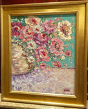 KADLIC Abstract Floral Still Life Impasto Original Oil Painting Gold Frame