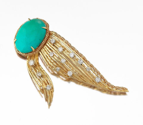 Stunning Tiffany & Co. 18k Gold Turquoise 0.92 ct Diamond Pin / Brooch / Pendant