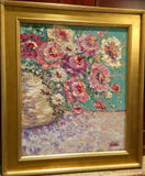 KADLIC Abstract Floral Still Life Impasto Original Oil Painting Gold Frame