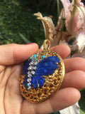 Peter Lindeman Handmade 18k Gold Lapis Turquoise Diamond Brooch Pin Pendant