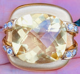 Vintage Marlene Stowe 18k Gold 45ct Lemon Citrine VS Diamond Pendant Brooch