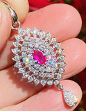Vintage Estate 1950s 14k Gold E/F VS1 Diamond Halo Ruby Necklace Pendant Drop