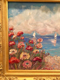 24x20" Mediterranean Seascape KADLIC Original Oil Painting Art Gold Frame