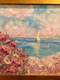 24x18” Mediterranean Seascape KADLIC Original Oil Painting Art Gold Frame