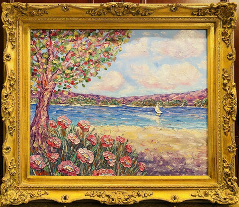 KADLIC Impressionist Wildflowers Floral Original Oil Painting Gold Gilt Frame