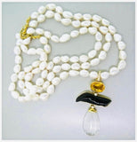 Rare Andrew Clunn 18k Gold Signed Triple Strand Cultured Pearl Necklace