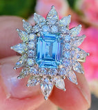 Vintage Ring-dant Platinum 4ct Aquamarine G VS Diamond Ballerina Ring Pendant