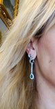 Vintage Estate 18k Gold 5.60ctw Emerald Diamond Halo Pear Dangle Drop Earrings