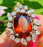 Vintage 14k Gold Mandarin Citrine Marquise Diamond Halo Ballerina Cocktail Ring