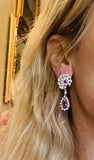 Vintage 1950s 14k Gold 5ct Ruby Diamond Day/Night Dangle Drop Pendant Earrings