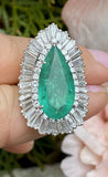 Vintage Ring-dant HUGE Platinum 14k Gold 18 ct Emerald VS Diamond Ballerina Ring