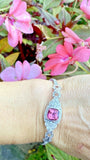 Art Deco Vintage Retro Estate 14k Gold Diamond Pink Tourmaline Bracelet